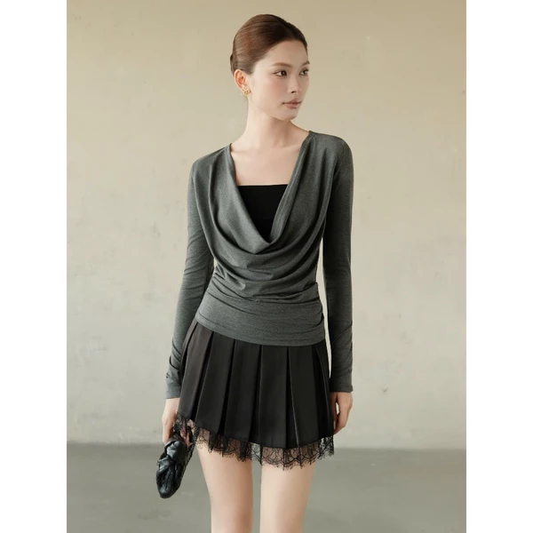RUBIES Desty Skort - Váy Quần Nữ Vải Lụa Dáng Xòe Xếp Ly Phối Ren