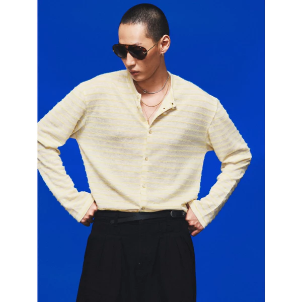 Hypnotism Lite Striped Cardigan Áo cardigan cotton dệt kim thiết kế sọc ngang cổ tròn (Hỏa tốc)
