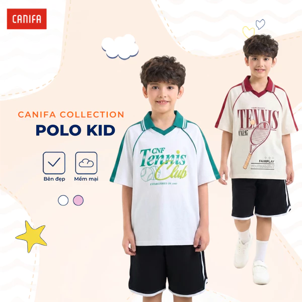 Áo polo bé trai cool ngầu sành điệu Cotton USA phối màu có hình in CANIFA 2TP26S007