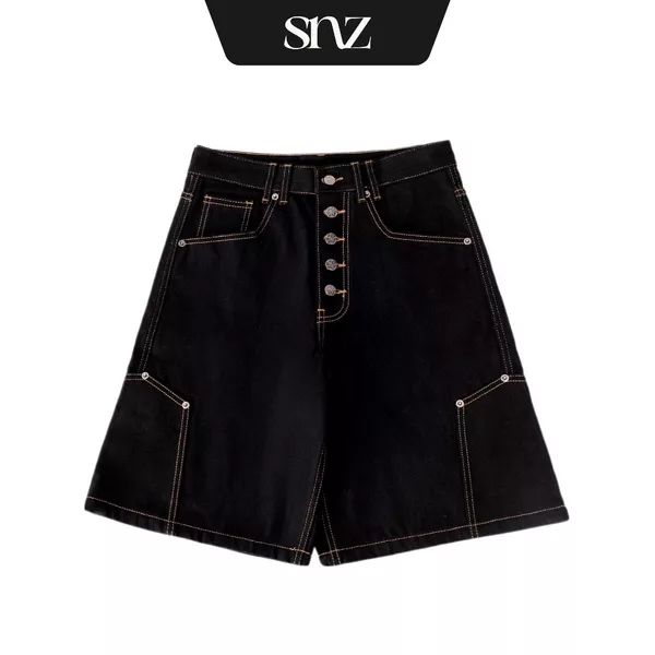Quần Short Lửng SNAZZY Unisex Nam Nữ Chất Liệu Denim Chính Hãng - OBSIDIAN DENIM