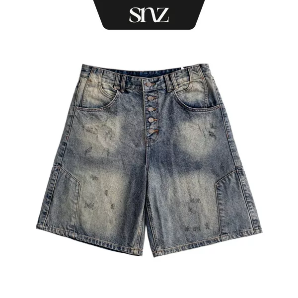 Quần Short Lửng SNAZZY Unisex Nam Nữ Chất Liệu Denim Chính Hãng - FADED TIDE DENIM