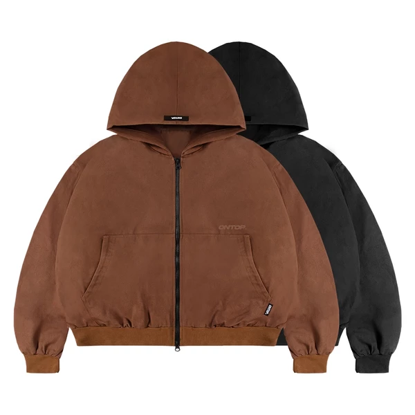 Áo khoác kaki boxy 2 đầu kéo có mũ ONTOP màu nâu, đen local brand nam nữ Hooded Jacket |O21-AK14