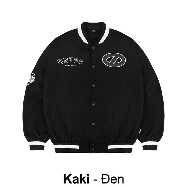 Áo khoác bomber varsity jacket ONTOP vải kaki và nỉ dạ thêu họa tiết da có nút bấm local brand nam nữ | O19-AK11