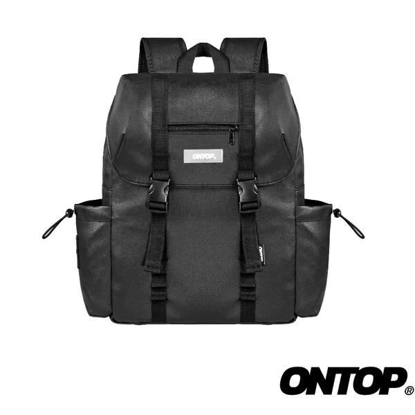 Balo nam đi học nắp gập ONTOP vải da màu đen đựng vừa laptop 14 inches local brand Camelia Backpack | O-P57
