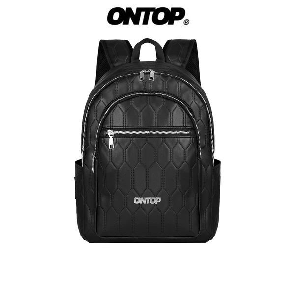Balo da local brand nam nữ ONTOP màu đen chống nước nhiều ngăn đựng laptop 14.3 inches Quilted Backpack | O-P58
