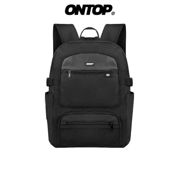 Balo vải canvas chống gù ONTOP nhiều ngăn màu đen, đựng vừa laptop 15.6inch Material Backpack Pos-Pro | O-P62