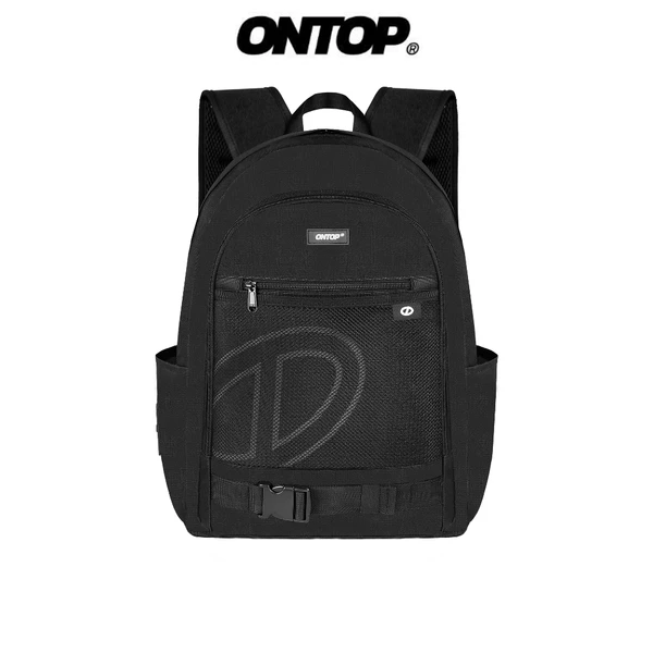 Balo đen canvas nhiều ngăn nam nữ ONTOP phối lưới đựng vừa laptop 15.6inches local brand Mesh Backpack Pos-Pro | O-P61
