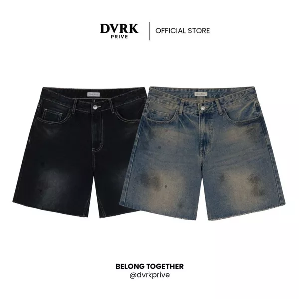 Quần Short Jean Nam Nữ Form Mid-shorts DVRK Privé Vải Denim Cao Cấp Wash Basic Local Brand