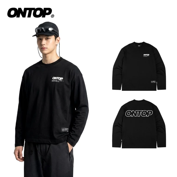Áo thun dài tay nam nữ màu đen ONTOP form rộng vải cotton tháng mát local brand basic Base Long Sleeve Tee | O-T7