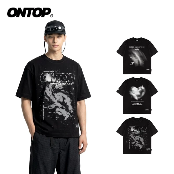 Áo thun đen in hình to local brand ONTOP Ripple nam nữ, vải cotton tháng mát |O21-T8_O21-T9_O-T10