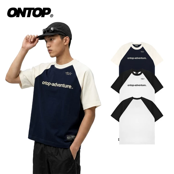 Áo thun raglan phối màu in chữ ONTOP vải cotton thoáng mát màu trắng, xanh đen local brand nam nữ | O-T6