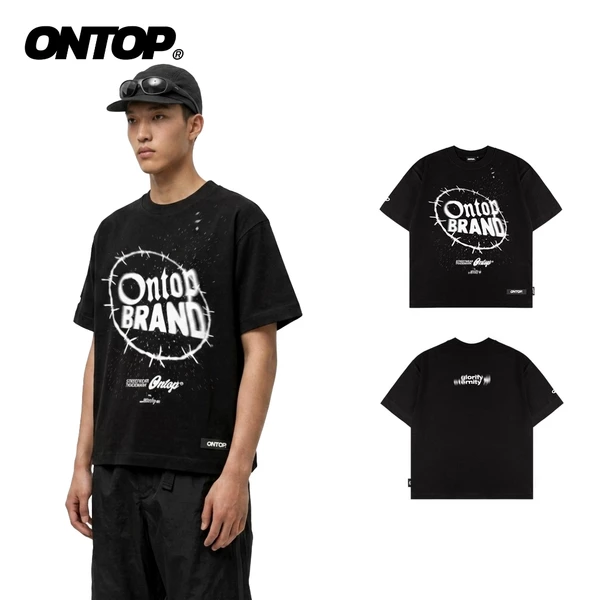 Áo thun màu đen in hình form rộng ONTOP vải cotton mềm mịn, thoáng mát local brand nam nữ Trame | O22-T5