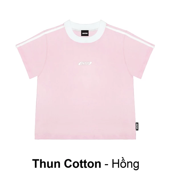 Áo baby tee sọc vai tay ngắn ONTOP vải thun cotton mềm mịn, thoáng mát màu đen, hồng local brand Stipes | O22-T2