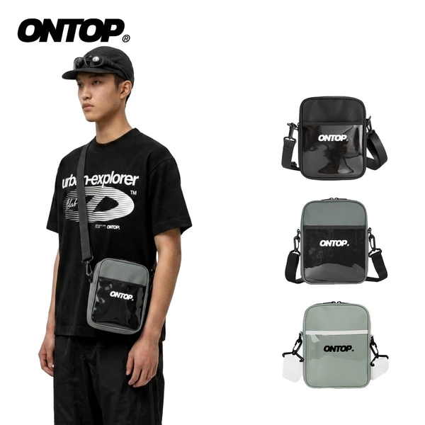 Túi đeo chéo canvas nhỏ nhiều ngăn ONTOP phối nhựa trong suốt màu đen, xám local brand nam nữ Worldwide Pocket| O-B023