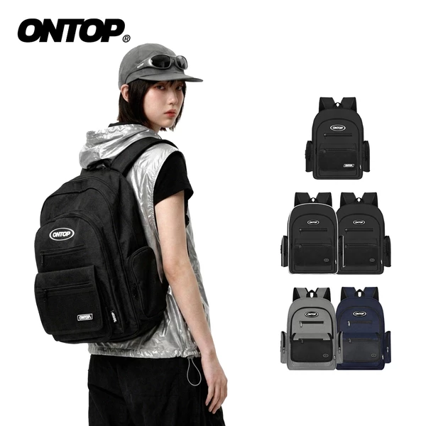 Balo đi học nhiều ngăn vải canvas ONTOP đựng vừa laptop 15.6 inches màu đen local brand Mesh Backpack | O-P30 & O-P74