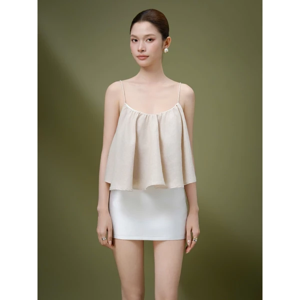 RUBIES Nabi Top - Áo Kiểu Nữ Vải Linen Bột Dáng Babydoll 2 Dây Cổ U