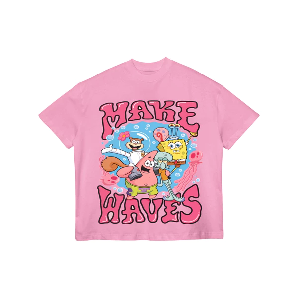 TheGlam CHÍNH HÃNG - Áo Thun Hồng Baby Pink "MAKE WAVES" UNISEX Form Boxy Nam Nữ - TS07-20