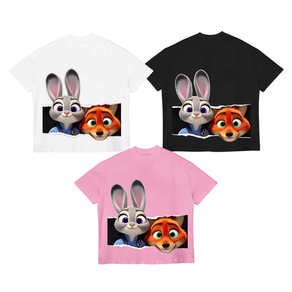 TheGlam CHÍNH HÃNG - Áo Thun Form Boxy "NICK & JUDY" Màu Trắng/Đen/Hồng nhạt UNISEX Nam Nữ - TS08-04