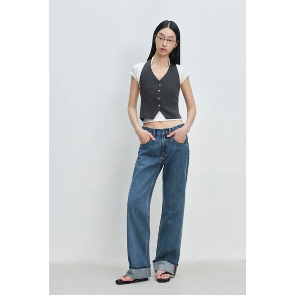 LIBÉ WORKSHOP - Quần jeans dài ống loe xắn gấu 7588