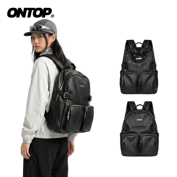 Balo da đen nam local brand ONTOP chống nước, đựng vừa laptop 14inches họa tiết monogram Backpack Level 3.0 | O-P28