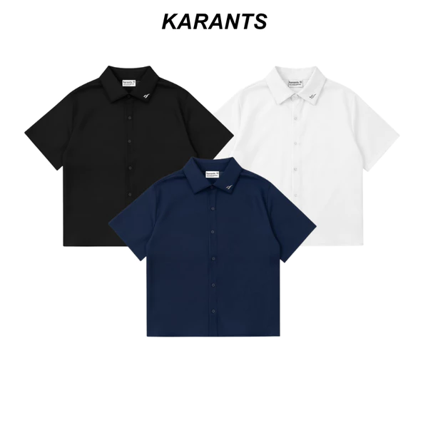 Karants Áo Sơ Mi Boxy Vải Cotton Lạnh Gắn Thanh Kim Loại Nam Nữ Unisex - KR350