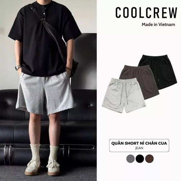 Quần Short Nỉ Chân Cua COOLCREW Unisex Cạp Chun Dây Rút Vải Cotton Thoáng Mát Phong Cách Hàn Quốc QTN169
