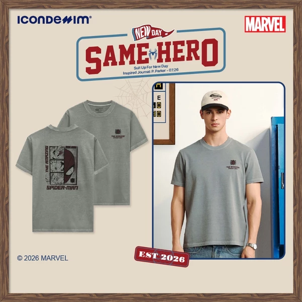 [ICONDENIM® MARVEL COLLECTION] Áo Thun Nam Marvel Spider-Man Behind The Mask Form Regular ATID0767