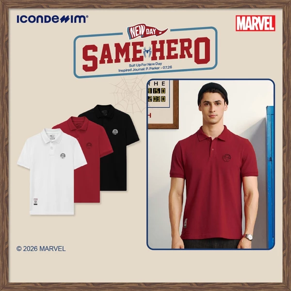 [ICONDENIM® MARVEL COLLECTION] Áo Polo Nam Marvel Spider-Man Night Script Form Regular PLID0320