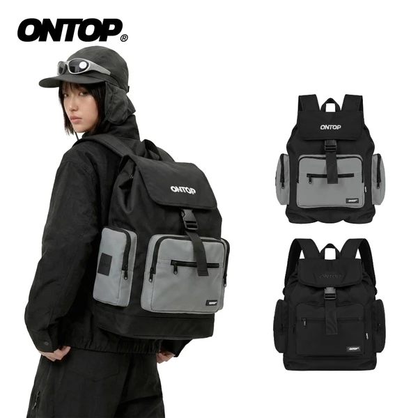 Balo nắp gập canvas nam nữ ONTOP nhiều ngăn, đựng vừa laptop 15.6inches màu đen, xám O-Straps Backpack | O-P50