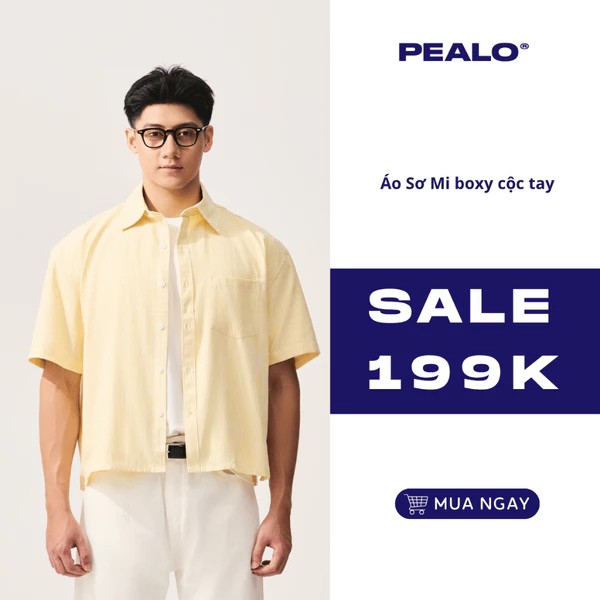 Áo sơ mi boxy ngắn tay PEALO SS25 chất liệu oxford dày dặn cao cấp