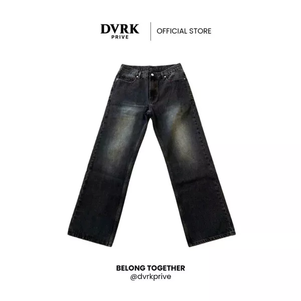 Quần Dài Jean Unisex Form Regular Fit DVRK Privé Vải Denim Cao Cấp Ống Suông Wash Basic Local Brand