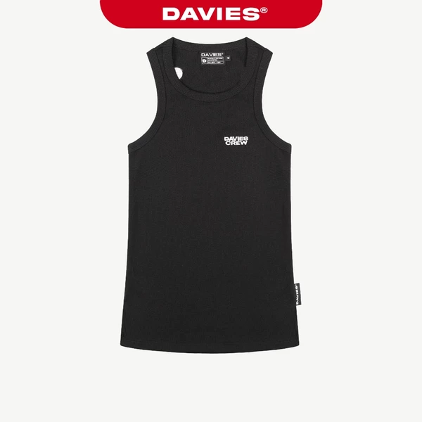 Áo thun ba lỗ nam nữ dáng dài suông DAVIES thun tổ ong màu đen hoạ tiết hình thêu chữ logo hiphop Crew Tanktop | D-T60