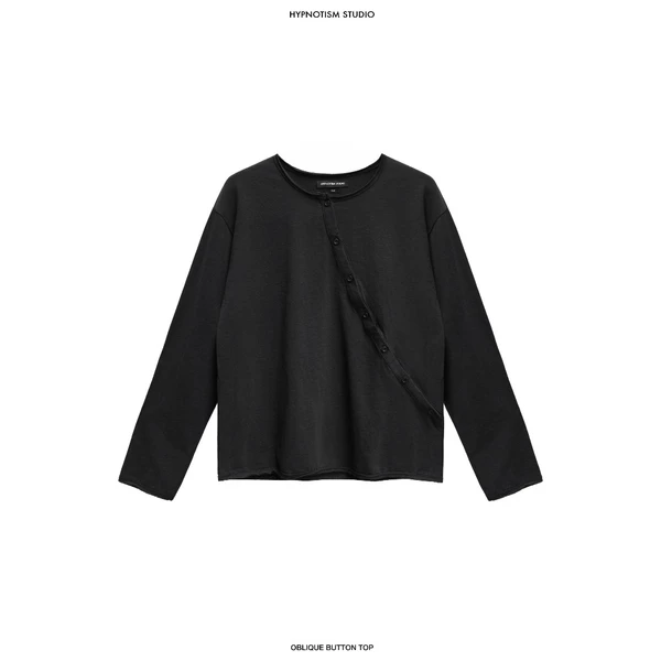 Hypnotism Oblique Button Top Áo thun tay dài vải cotton xược thiết kế hàng nút xéo 3 màu (Hoả tốc)