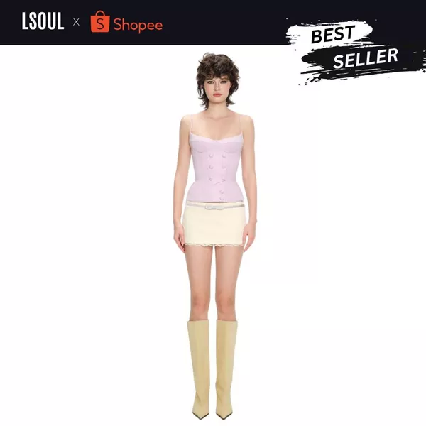 LSOUL Ailee Top Áo Corset Satin Cúp Ngực Viền Ren Tôn Dáng Thanh Lịch A26012881