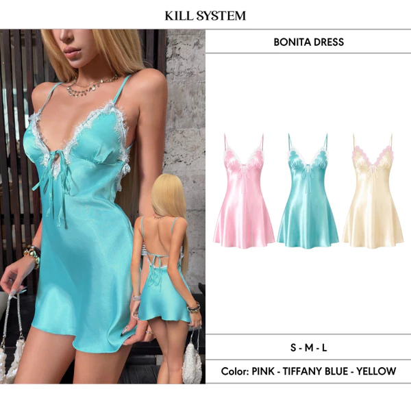 Đầm lụa hai dây phối ren dáng xoè BONITA - 𝐊𝐈𝐋𝐋 𝐒𝐘𝐒𝐓𝐄𝐌