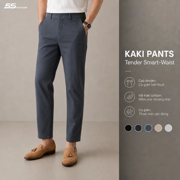 Quần Kaki Dài Nam 5S FASHION Chất Cotton Cạp Tăng Đơ Co Giãn,Trơn Basic Lịch Lãm M0QKK25013