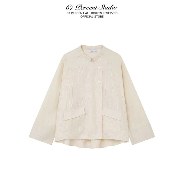 Áo Sơ Mi Cổ Trụ Nút Gài Có 2 Túi Trước 67PERCENT/67% - HALF WRAP STRIPED SHIRT