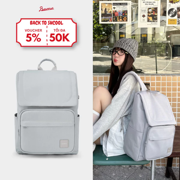 Balo nam nữ đi học đi làm BAMA Solid Backpack chống nước nhiều ngăn đựng laptop 13 14 15.6 inch