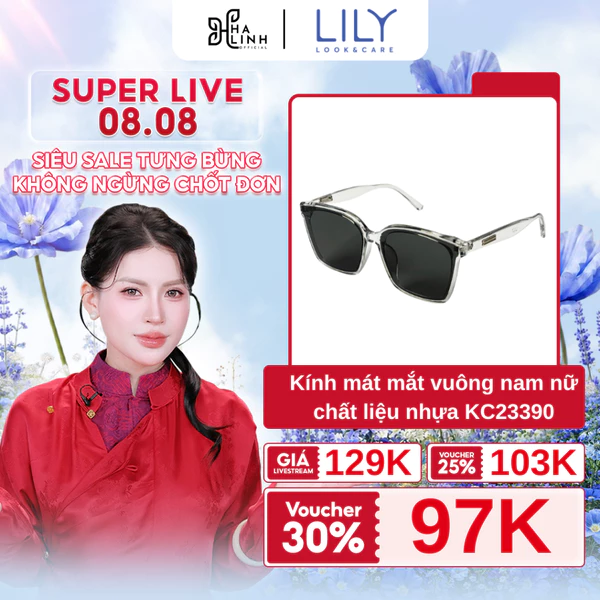 [Kính mắt Lily x Võ Hà Linh] Kính mát mắt vuông nam nữ chất liệu nhựa chống UV400 kiểu dáng và màu sắc hiện đại KC23390