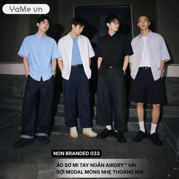 Áo sơ mi tay ngắn cho người lười ủi, vải không co giãn, phom vừa F3 - Non Branded 033 24142 |YaMe|