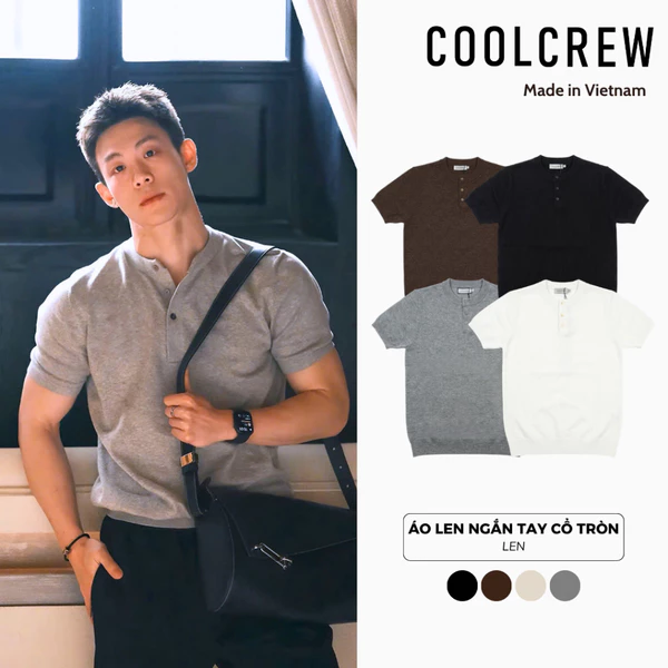 Áo Thun Len Dệt Kim Cổ Tròn 3 Cúc 𝐂𝐎𝐎𝐋𝐂𝐑𝐄𝐖 Ngắn Tay Phong Cách Thời Trang Hàn Quốc ALH02 ALN092