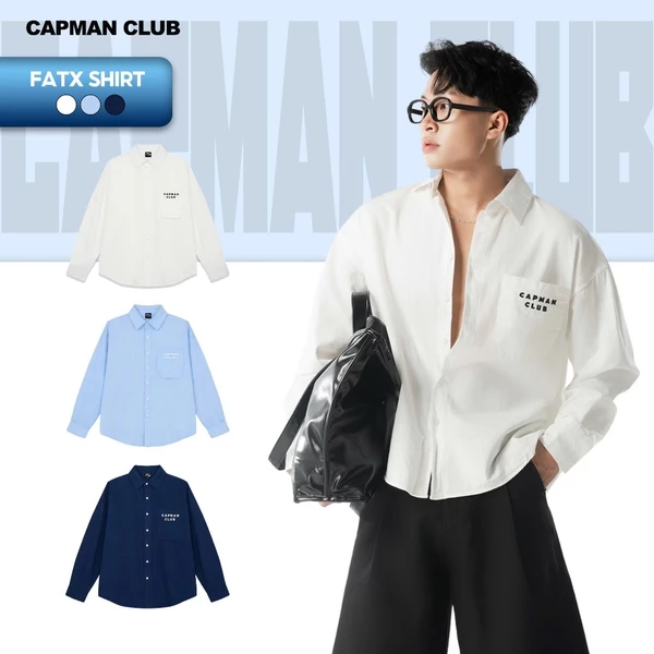 Áo sơ mi nam tay dài FATX phom Boxy rộng CAPMAN CLUB, sơ mi nam basic phong cách trẻ trung, thoải mái
