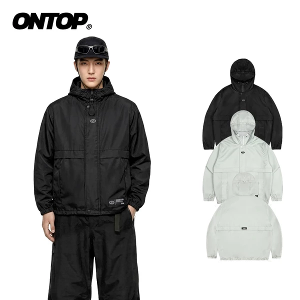 Áo khoác gió có mũ nam nữ 2 lớp ONTOP chống nắng màu đen, xám trắng Journey Jacket | O-AK7