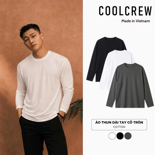 Áo Thun Giấy Dài Tay Cổ Tròn 𝐂𝐎𝐎𝐋𝐂𝐑𝐄𝐖 Form Rộng Basic Phong Cách Hàn Quốc Unisex ATD170