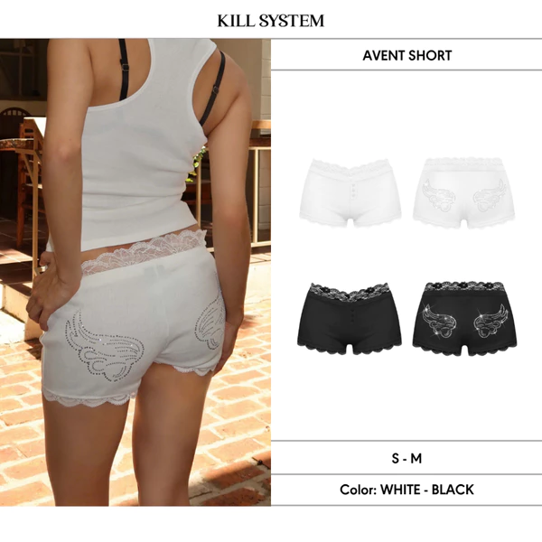 [HÀNG MỚI VỀ] Quần short viền ren cánh thiên thần đính đá lấp lánh AVENT - 𝐊𝐈𝐋𝐋 𝐒𝐘𝐒𝐓𝐄𝐌