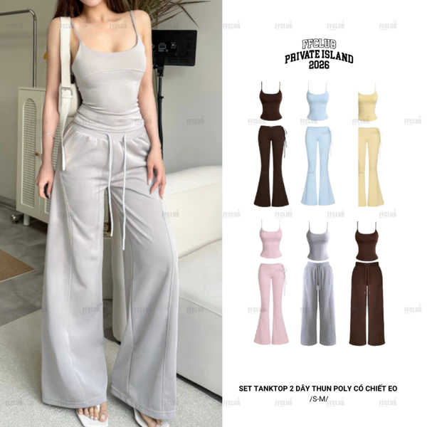 [CÓ MẪU MỚI] Set Tanktop 2 Dây thun Poly có Chiết eo FFCLUB