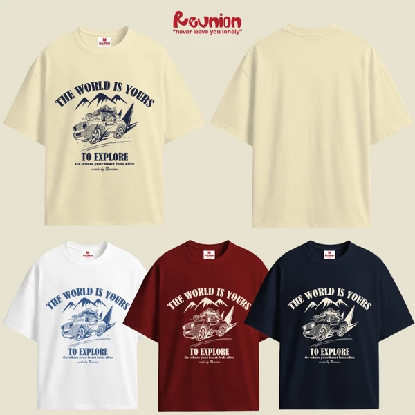 Áo thun nam/nữ Cotton REUNION "THE WORLD IS YOURS"