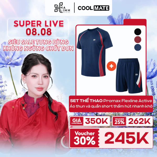 [VÕ HÀ LINH X COOLMATE]Set thể thao Pickleball nam Áo thun Teamwear Quần Promax Flexline Active thoáng khí