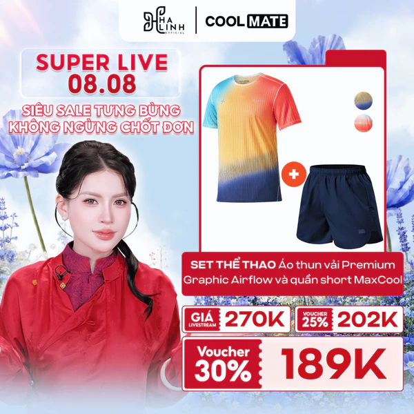 [VÕ HÀ LINH X COOLMATE]Set thể thao Áo thun vải mới Premium Graphic AirFlow Quần short Maxcool, set chạy bộ thoáng khí