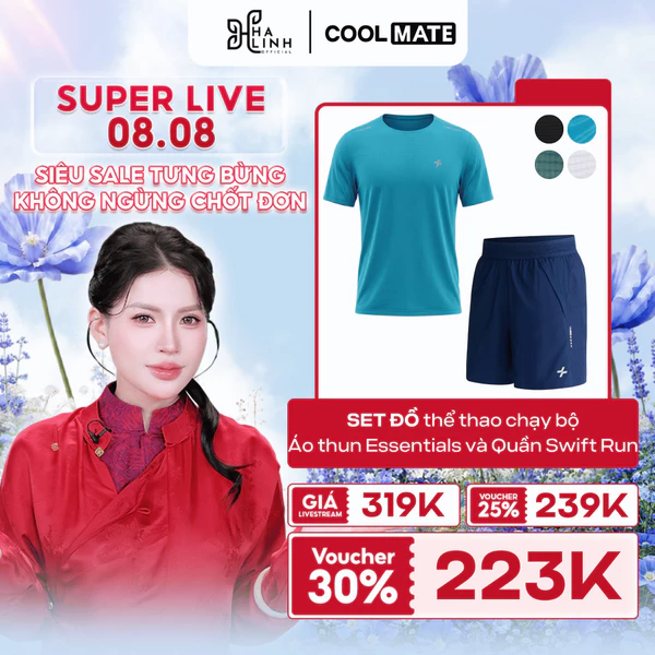 [VÕ HÀ LINH X COOLMATE]Set đồ thể thao nam chạy bộ Áo Thun Essentials và Quần short Swift Run thoáng khí Coolmate